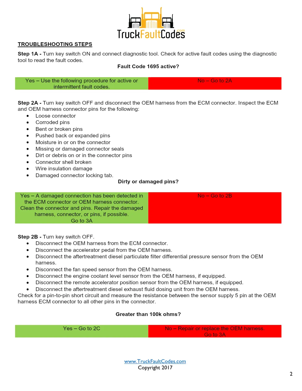 Cummins ISL9 Code 1695 Diagnostic Procedure – Fault Code 1695 - preview page 2 of 3