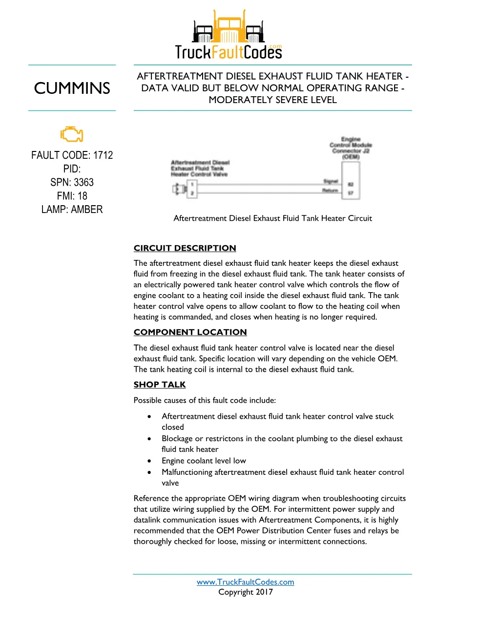 Cummins ISL9 Code 1712 Diagnostic Procedure – Fault Code 1712 - preview page 1 of 3