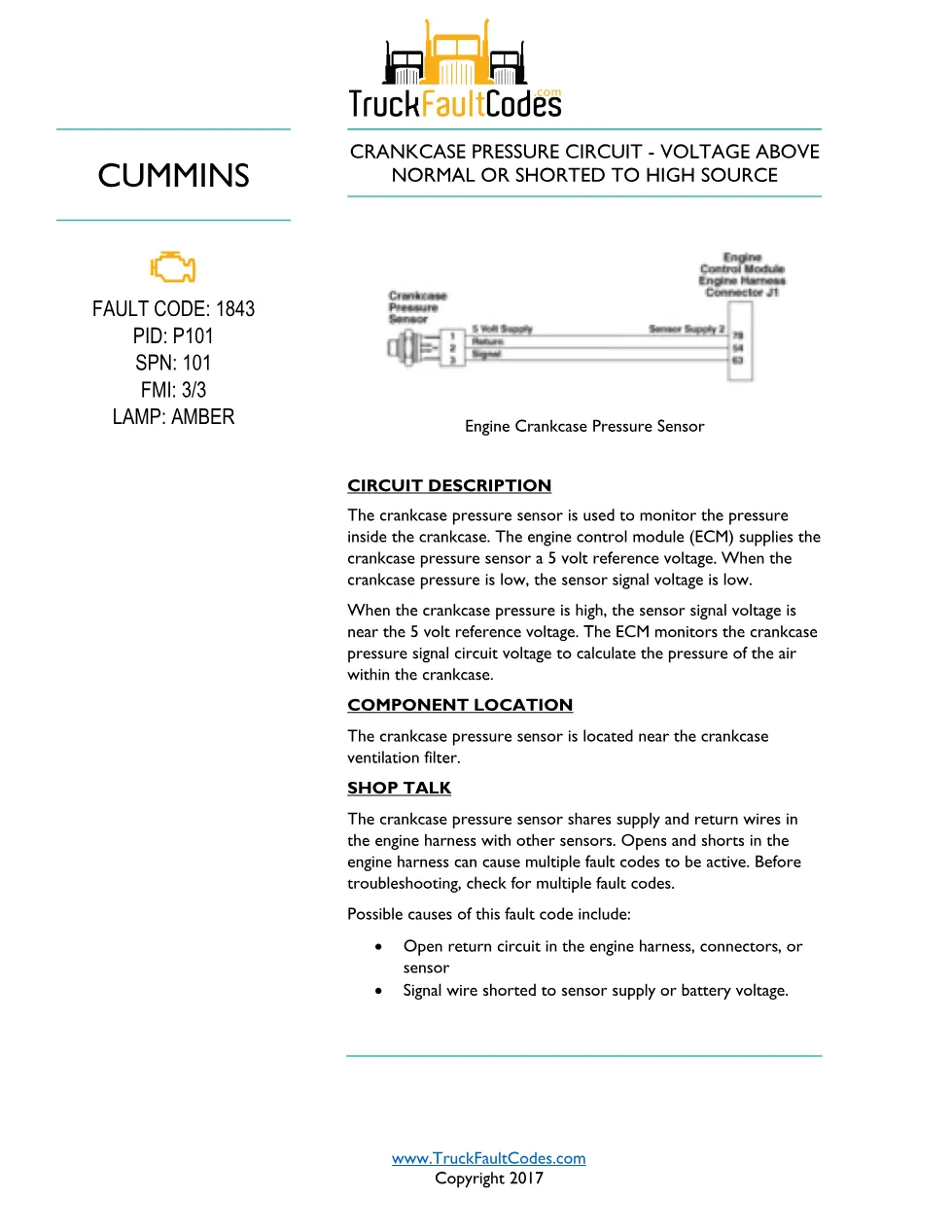Cummins ISL9 Code 1843 Diagnostic Procedure – Fault Code 1843 - preview page 1 of 3