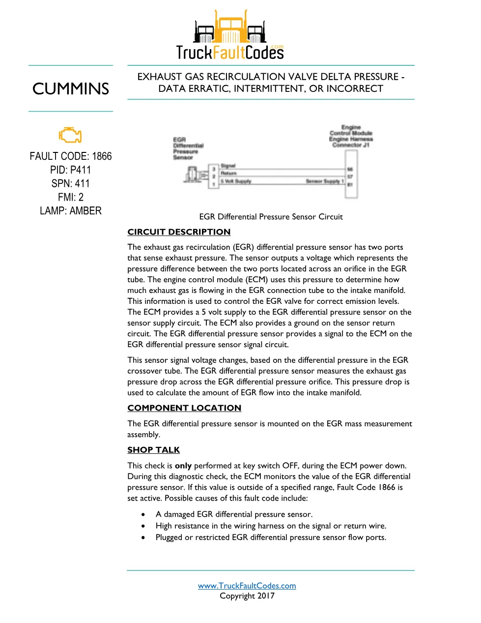 Cummins ISL9 Code 1866 Diagnostic Procedure – Fault Code 1866 - preview page 1 of 3