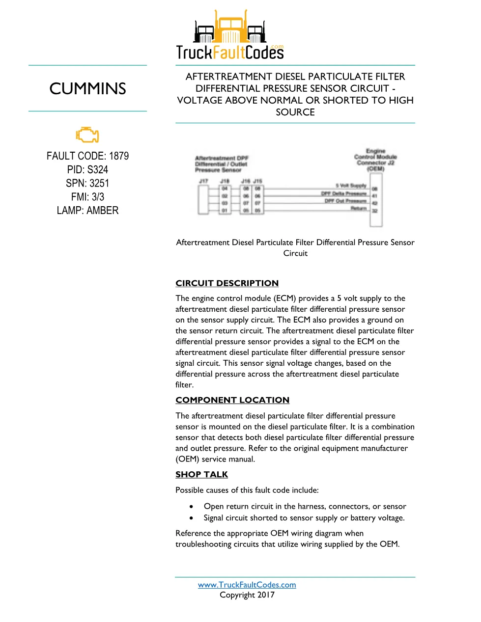 Cummins ISL9 Code 1879 Diagnostic Procedure – Fault Code 1879 - preview page 1 of 3