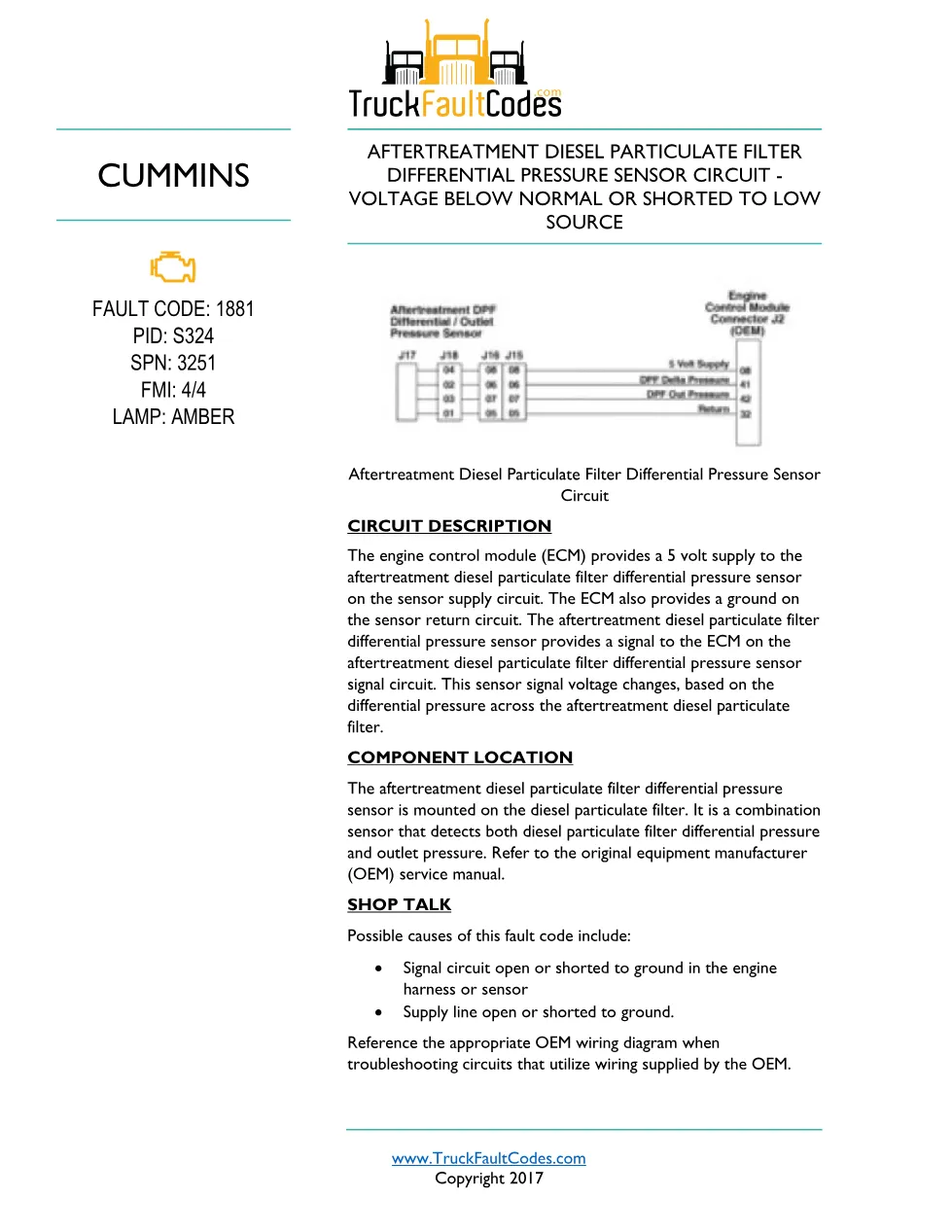 Cummins ISL9 Code 1881 Diagnostic Procedure – Fault Code 1881 - preview page 1 of 3