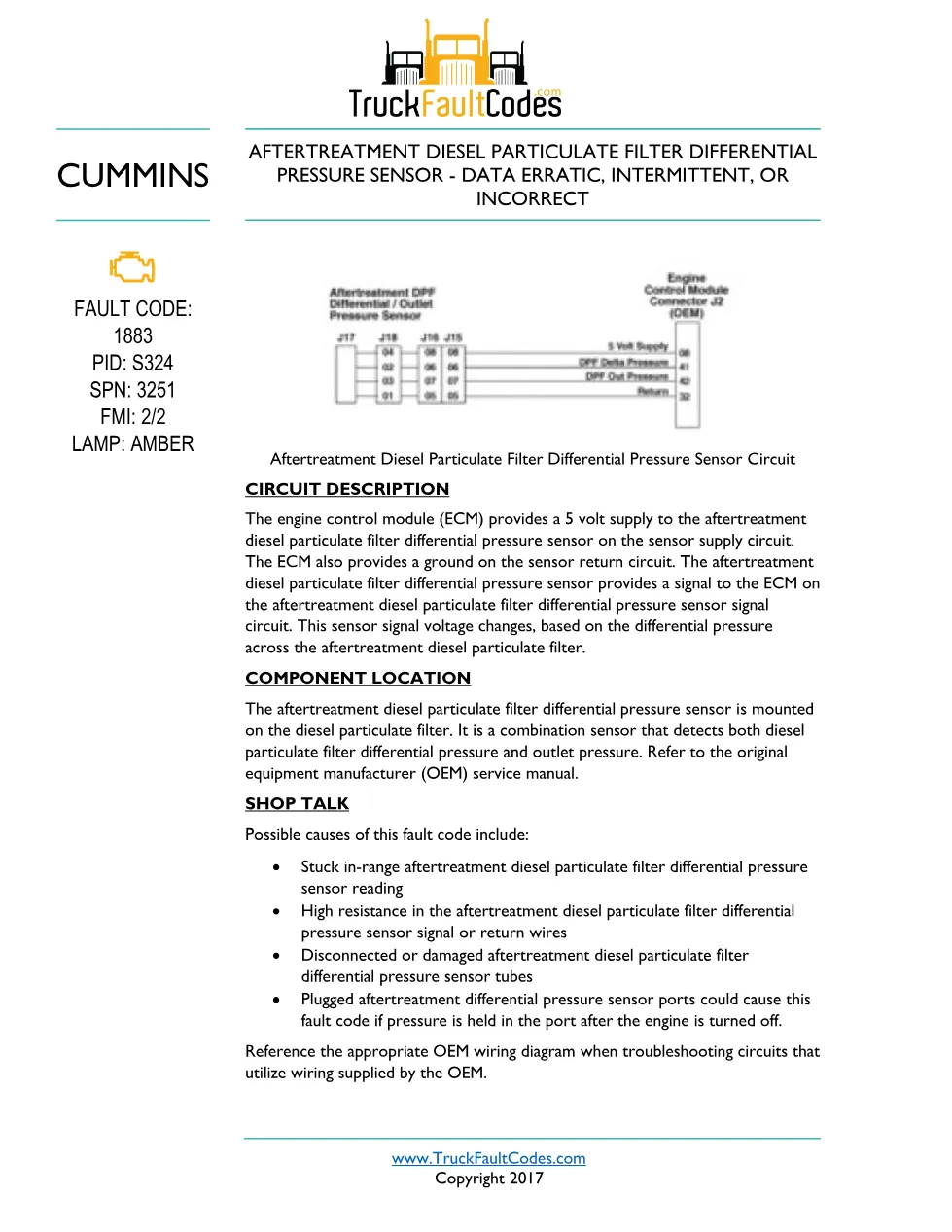Cummins ISL9 Code 1883 Diagnostic Procedure – Fault Code 1883 - preview page 1 of 3