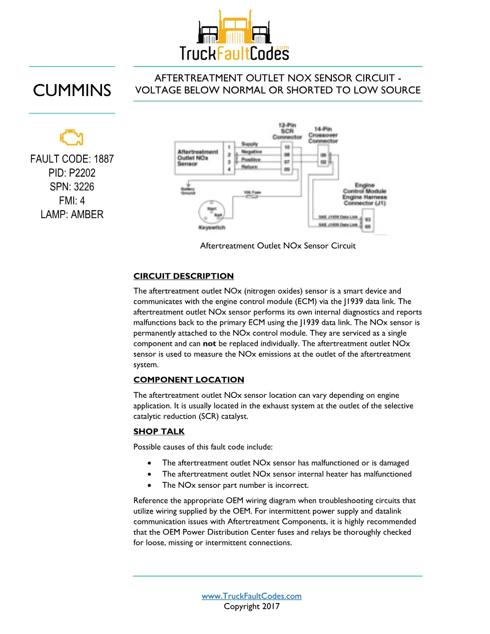 Cummins ISL9 Code 1887 Diagnostic Procedure – Fault Code 1887 - preview page 1 of 2