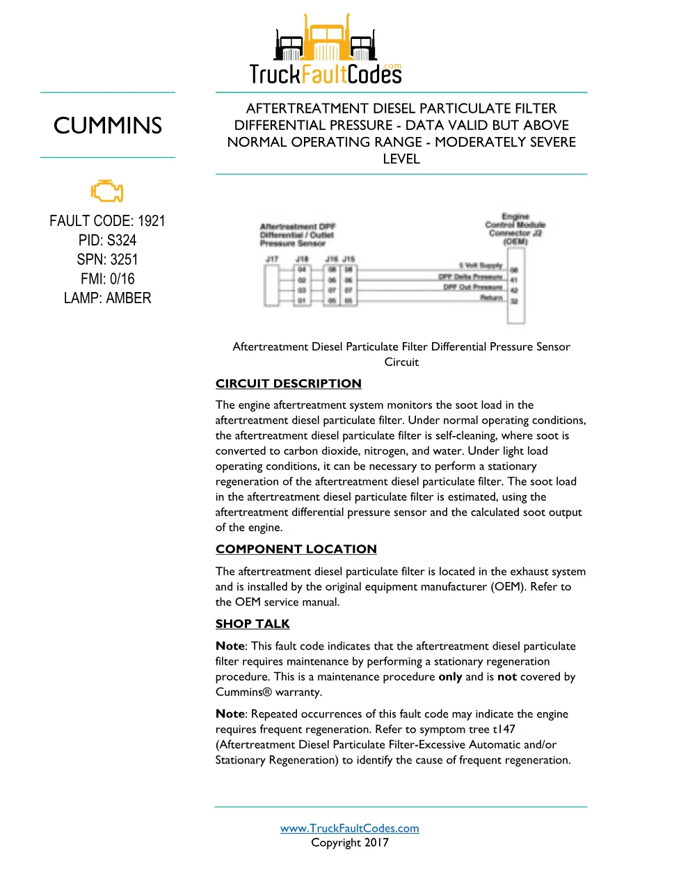 Cummins ISL9 Code 1921 Diagnostic Procedure – Fault Code 1921 - preview page 1 of 3