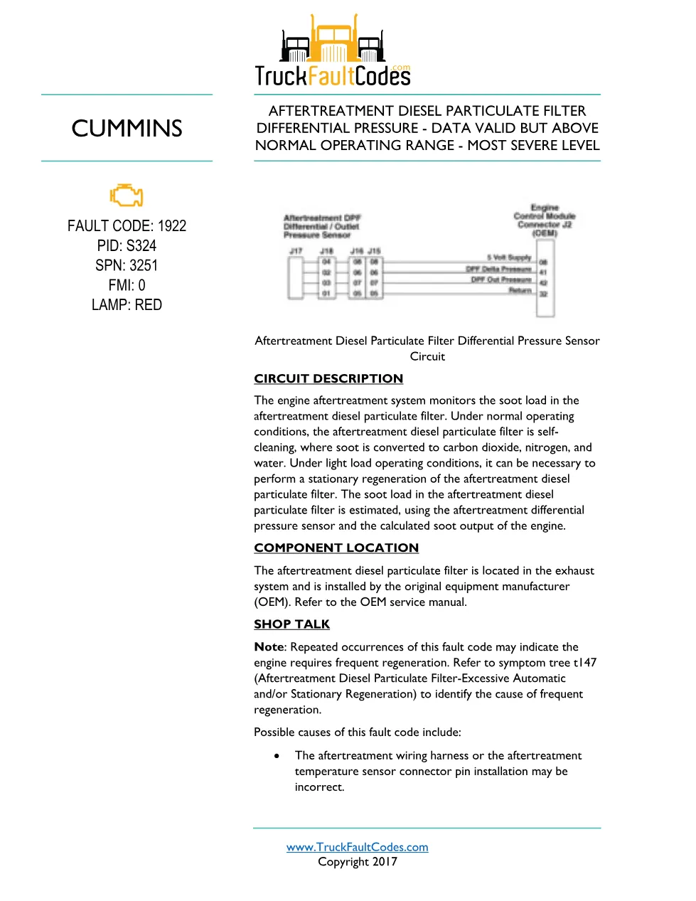Cummins ISL9 Code 1922 Diagnostic Procedure – Fault Code 1922 - preview page 1 of 3
