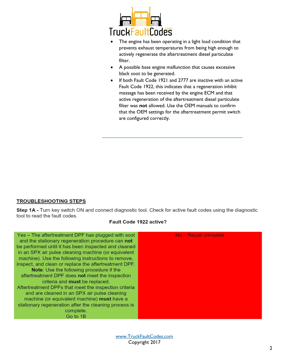 Cummins ISL9 Code 1922 Diagnostic Procedure – Fault Code 1922 - preview page 2 of 3