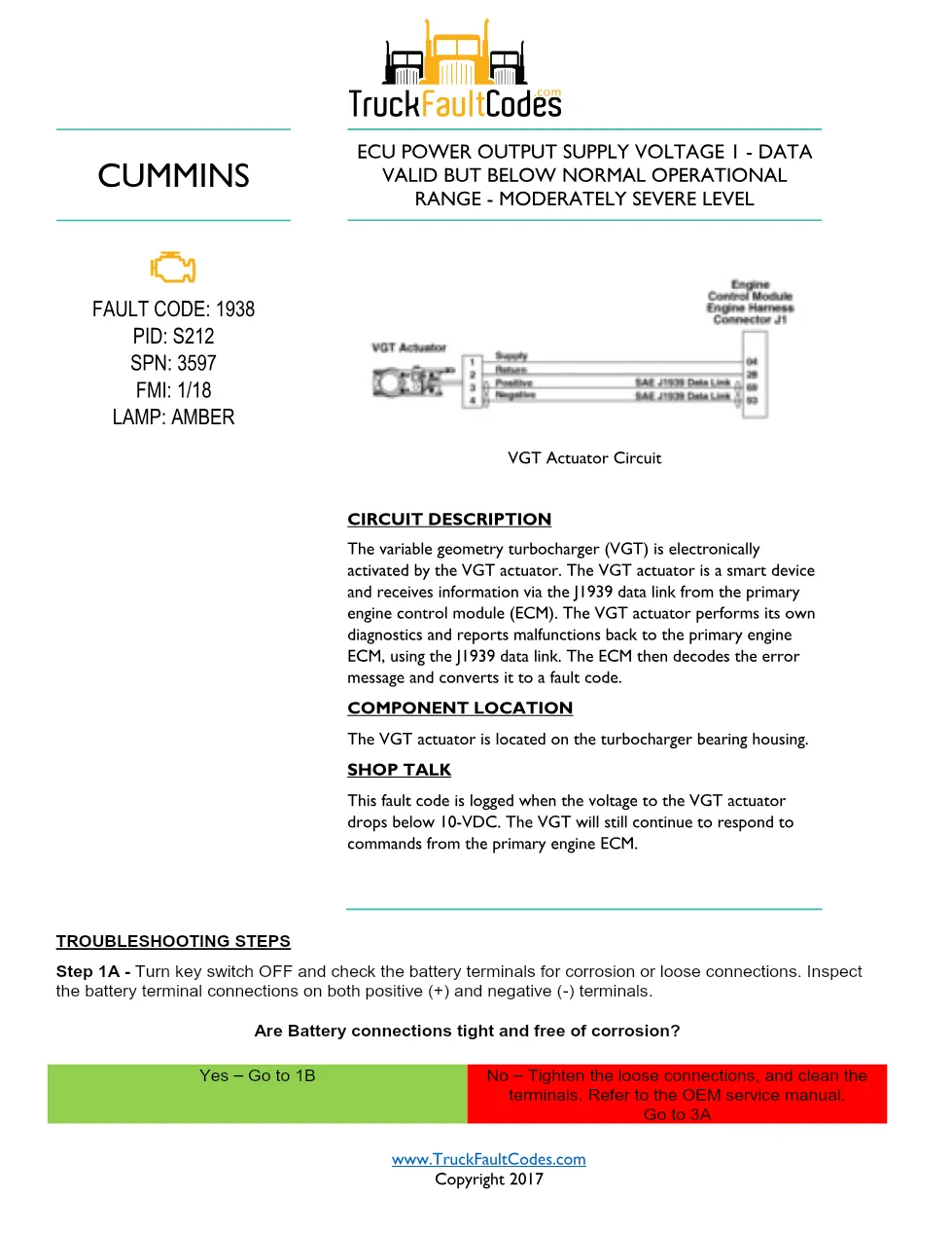 Cummins ISL9 Code 1938 Diagnostic Procedure – Fault Code 1938 - preview page 1 of 3