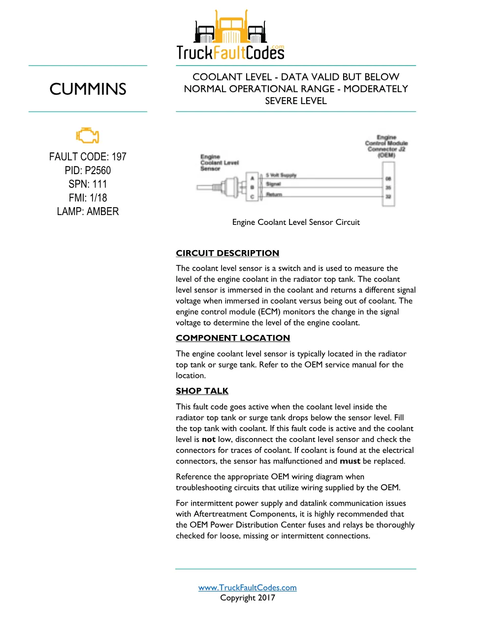 Cummins ISL9 Code 197 Diagnostic Procedure – Fault Code 197 – PDF - preview page 1 of 2