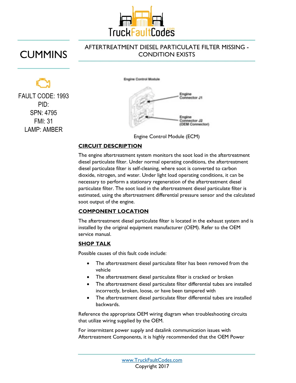 Cummins ISL9 Code 1993 Diagnostic Procedure – Fault Code 1993 - preview page 1 of 3