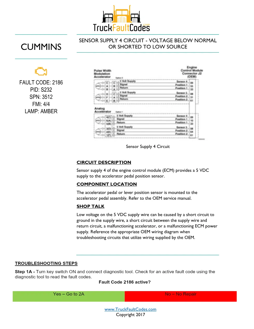 Cummins ISL9 Code 2186 Diagnostic Procedure – Fault Code 2186 - preview page 1 of 3