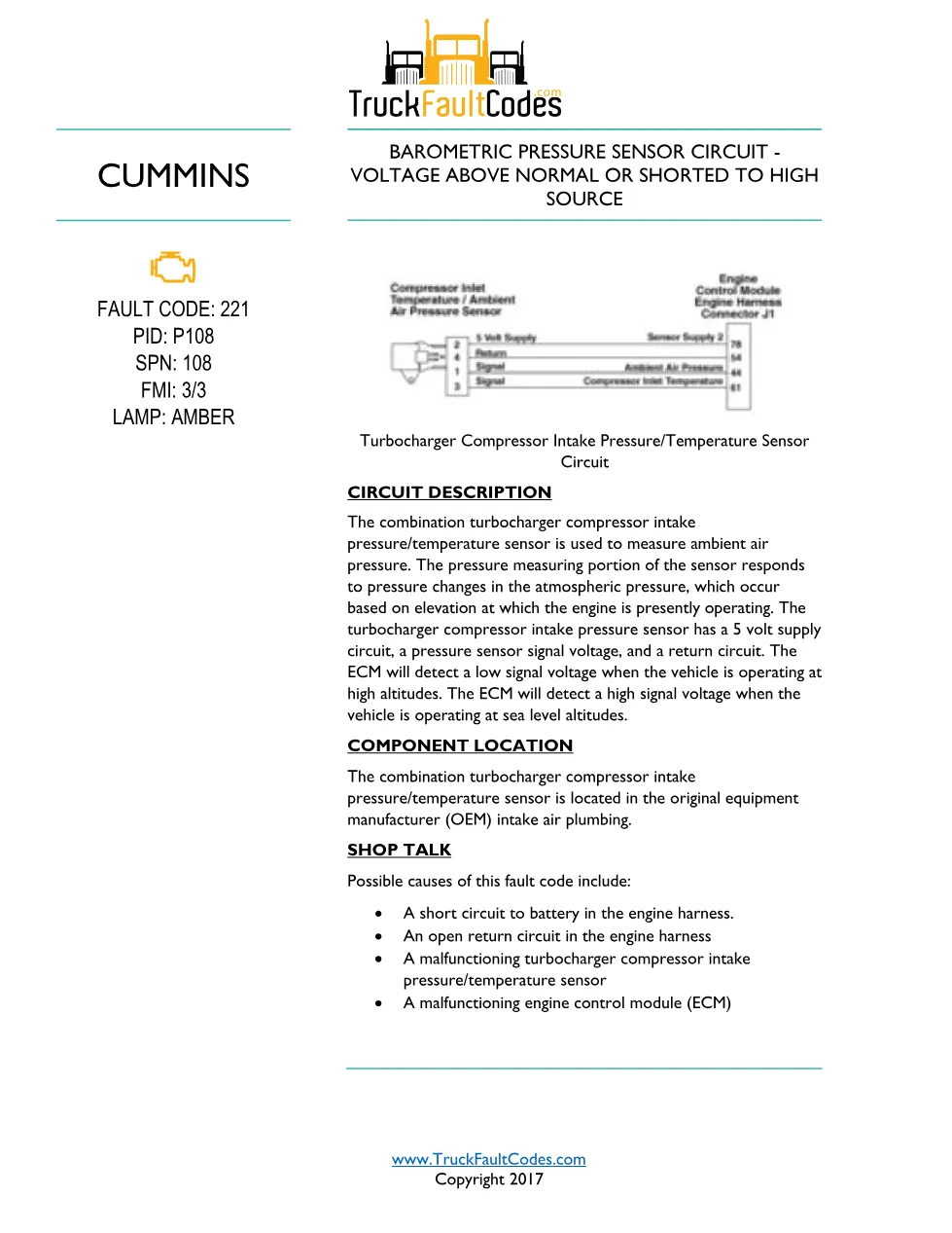 Cummins ISL9 Code 221 Diagnostic Procedure – Fault Code 221 – PDF - preview page 1 of 3