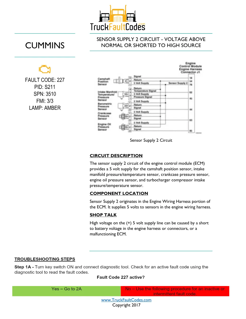 Cummins ISL9 Code 227 Diagnostic Procedure – Fault Code 227 – PDF - preview page 1 of 3