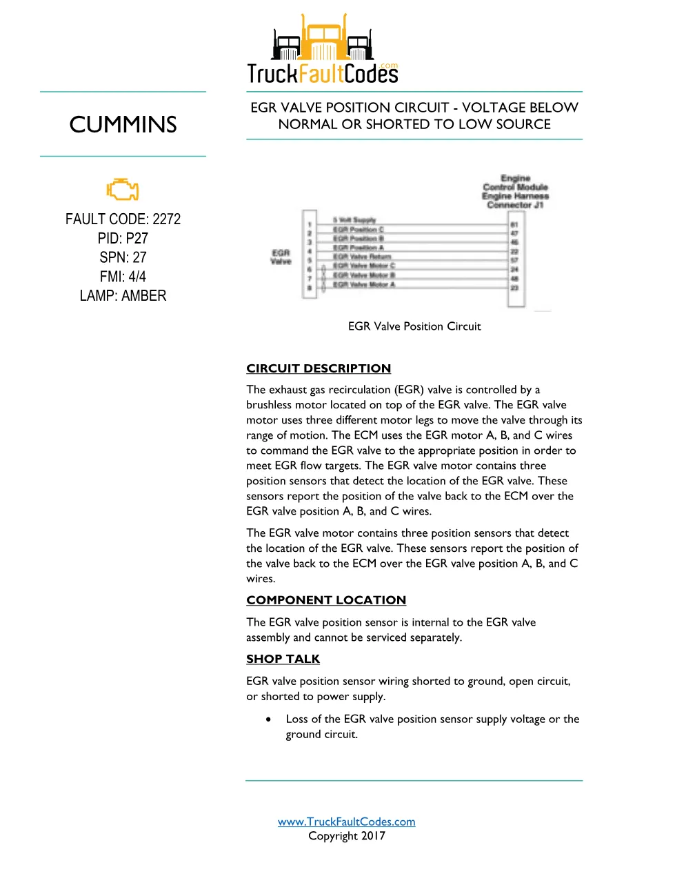 Cummins ISL9 Code 2272 Diagnostic Procedure – Fault Code 2272 - preview page 1 of 3