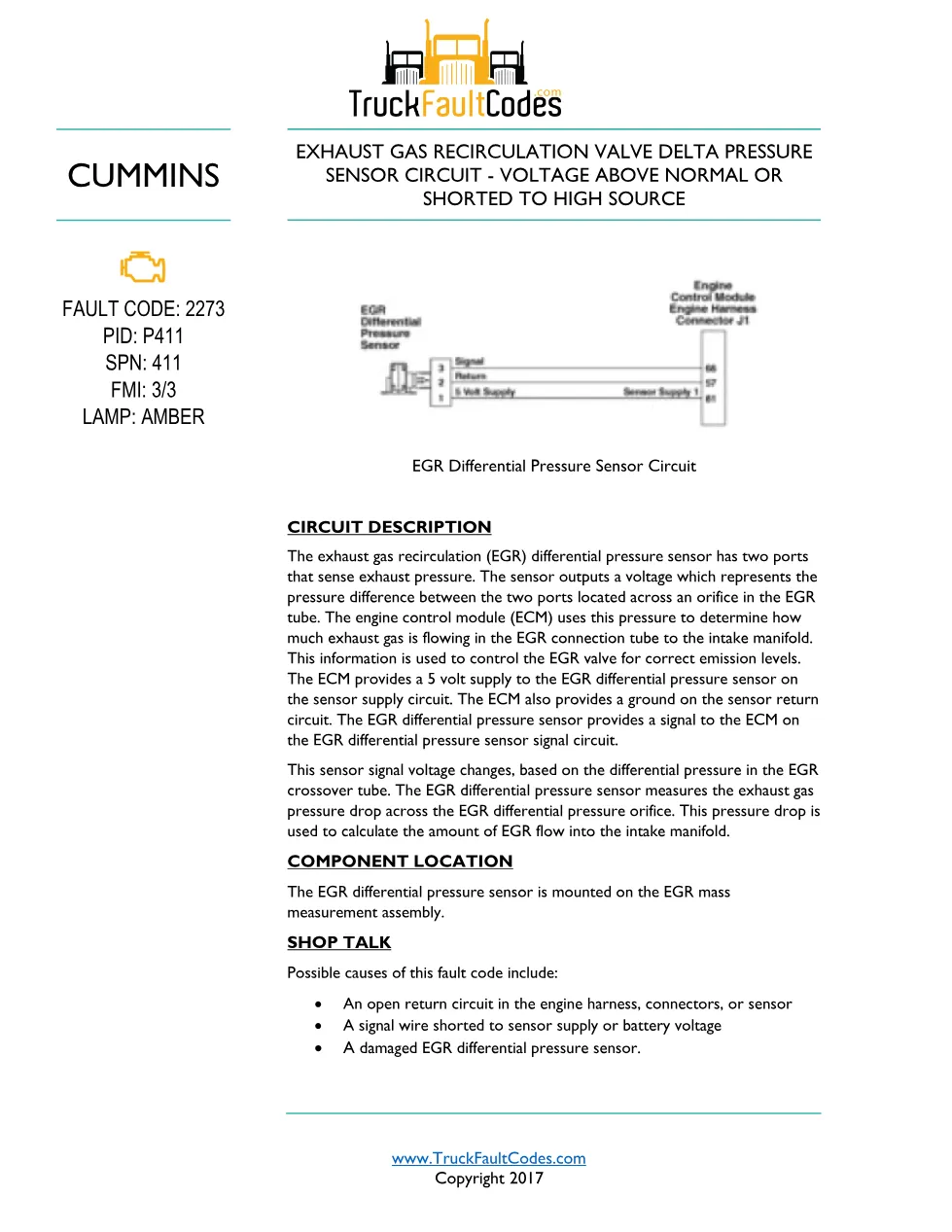 Cummins ISL9 Code 2273 Diagnostic Procedure – Fault Code 2273 - preview page 1 of 3