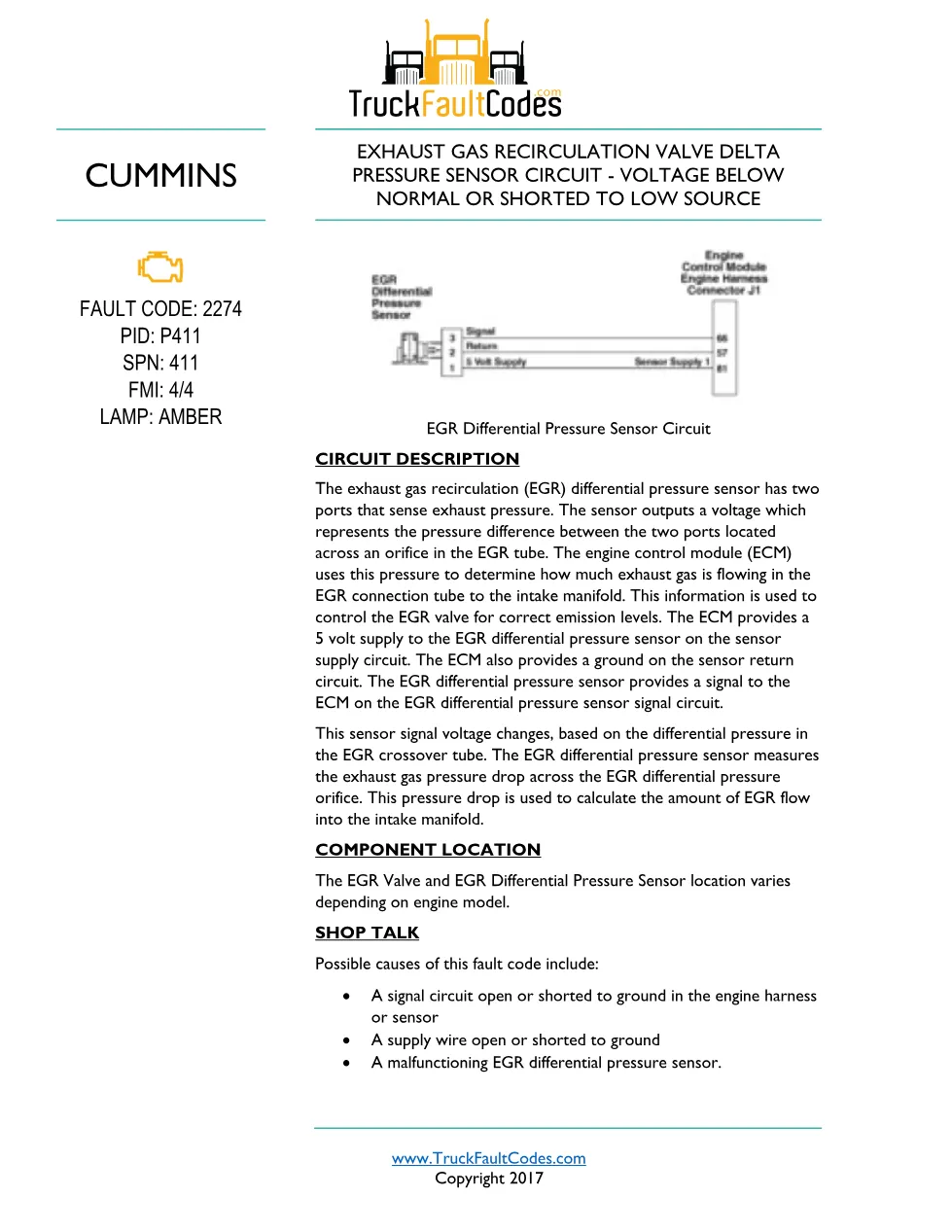 Cummins ISL9 Code 2274 Diagnostic Procedure – Fault Code 2274 - preview page 1 of 3