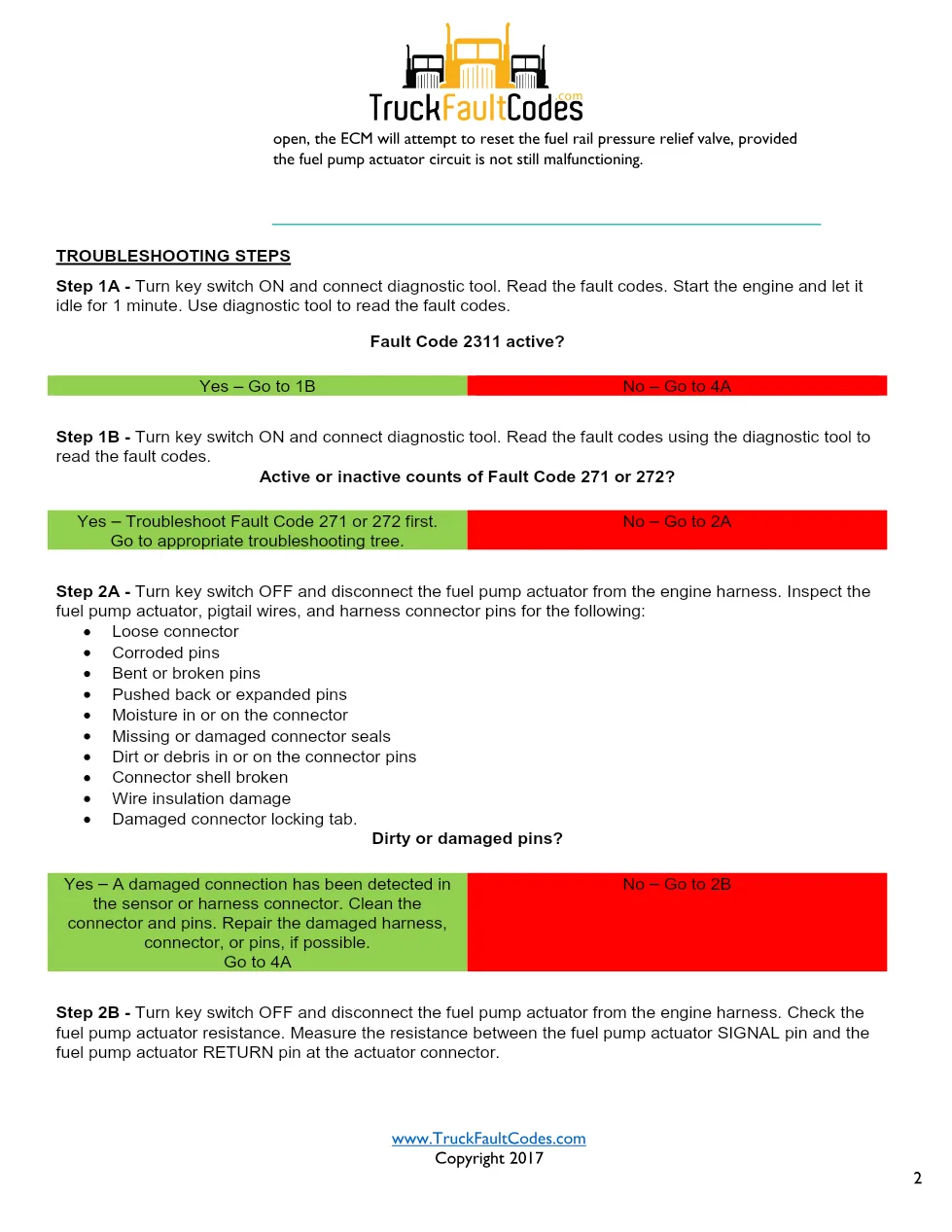 Cummins ISL9 Code 2311 Diagnostic Procedure – Fault Code 2311 - preview page 2 of 3