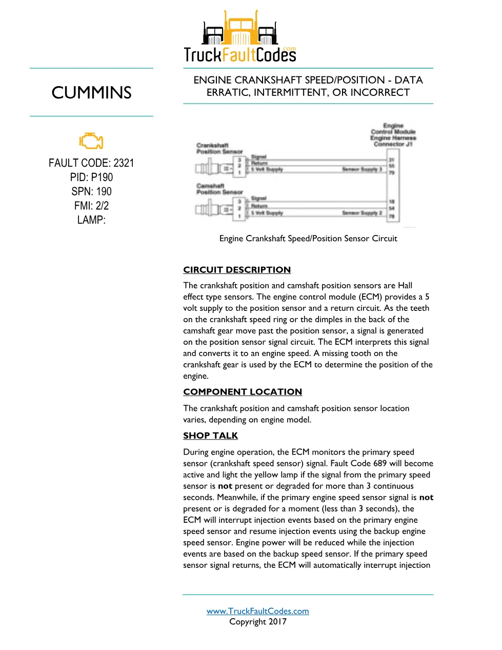Cummins ISL9 Code 2321 Diagnostic Procedure – Fault Code 2321 - preview page 1 of 3