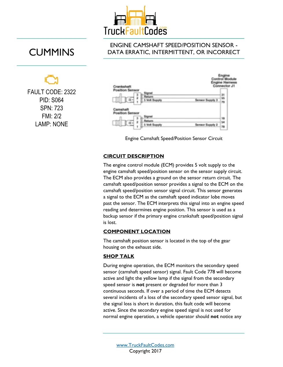 Cummins ISL9 Code 2322 Diagnostic Procedure – Fault Code 2322 - preview page 1 of 3