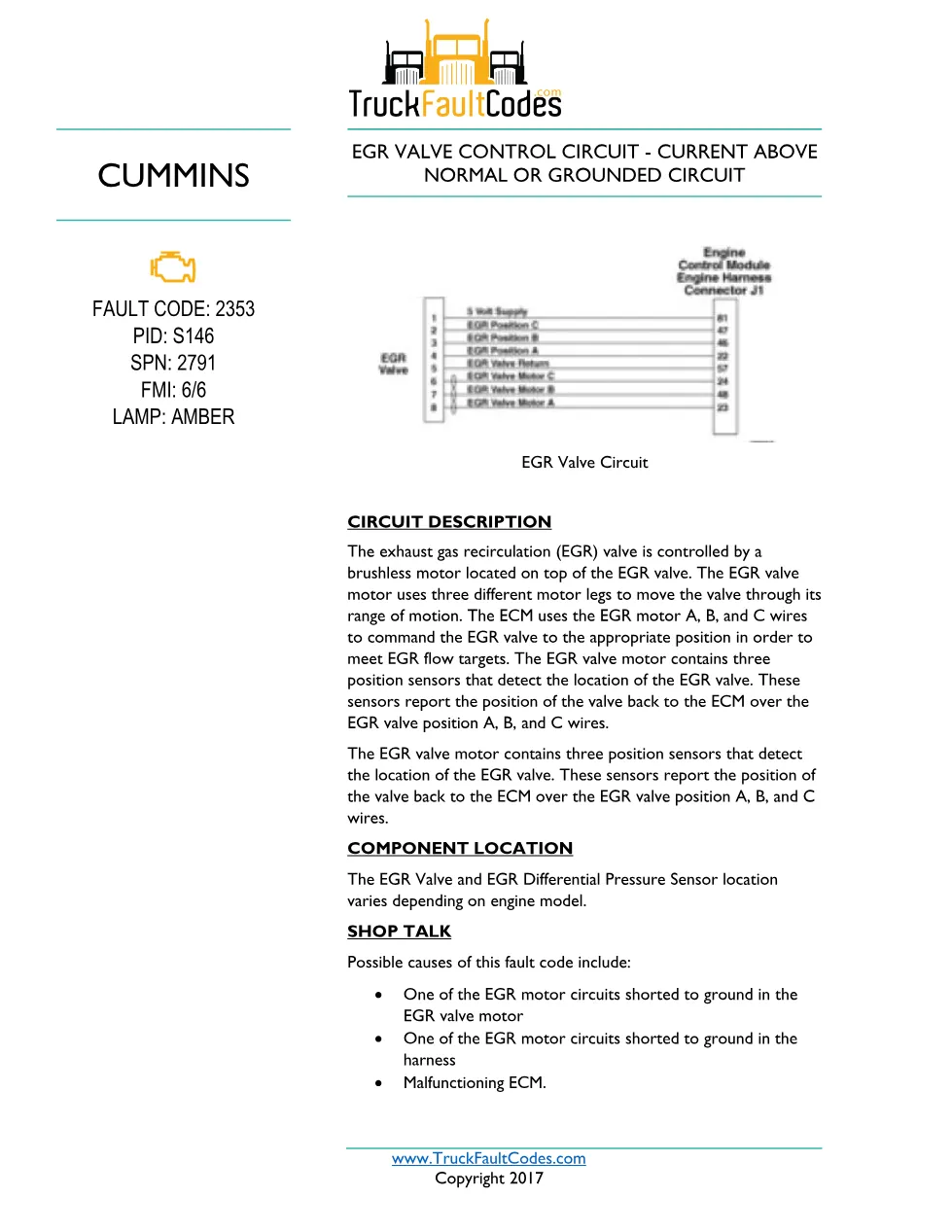 Cummins ISL9 Code 2353 Diagnostic Procedure – Fault Code 2353 - preview page 1 of 3