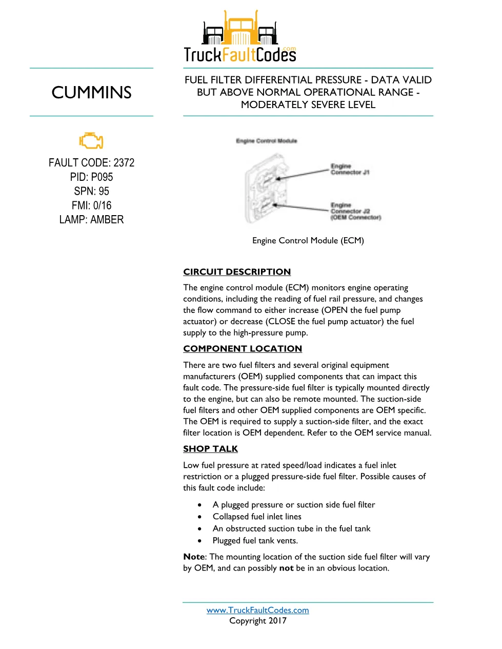 Cummins ISL9 Code 2372 Diagnostic Procedure – Fault Code 2372 - preview page 1 of 3