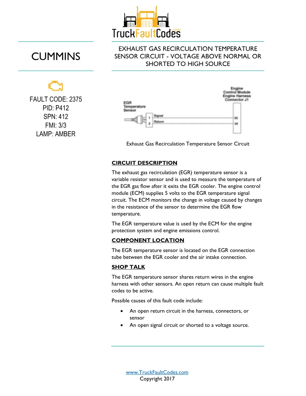 Cummins ISL9 Code 2375 Diagnostic Procedure – Fault Code 2375 - preview page 1 of 3