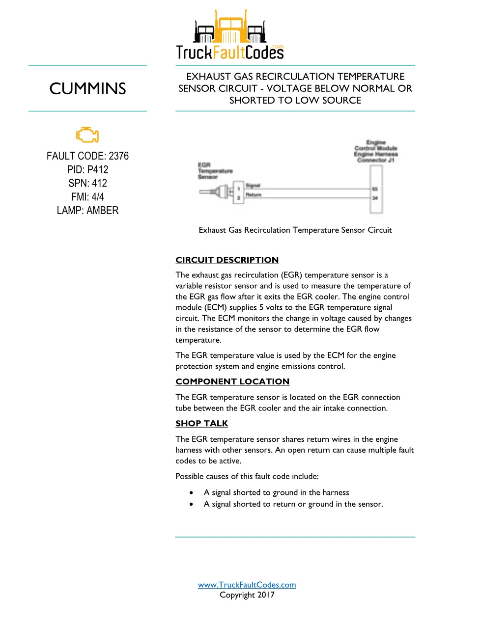 Cummins ISL9 Code 2376 Diagnostic Procedure – Fault Code 2376 - preview page 1 of 3