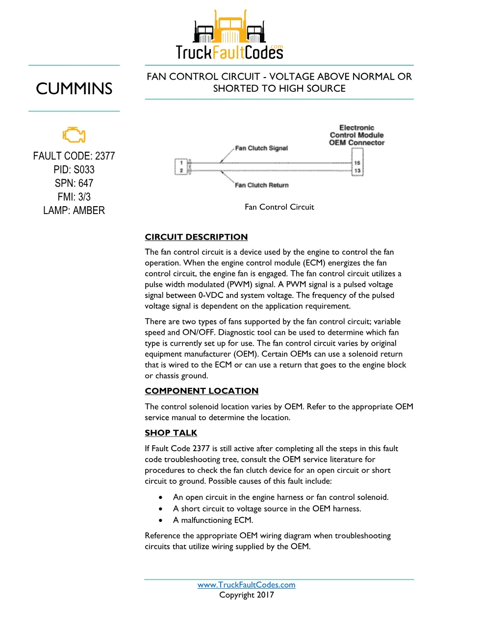 Cummins ISL9 Code 2377 Diagnostic Procedure – Fault Code 2377 - preview page 1 of 3