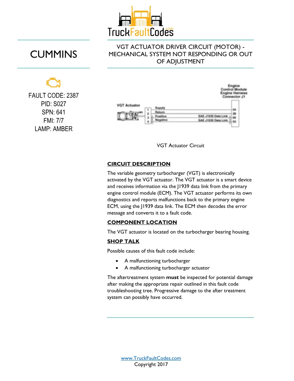Cummins ISL9 Code 2387 Diagnostic Procedure – Fault Code 2387 - preview page 1 of 2