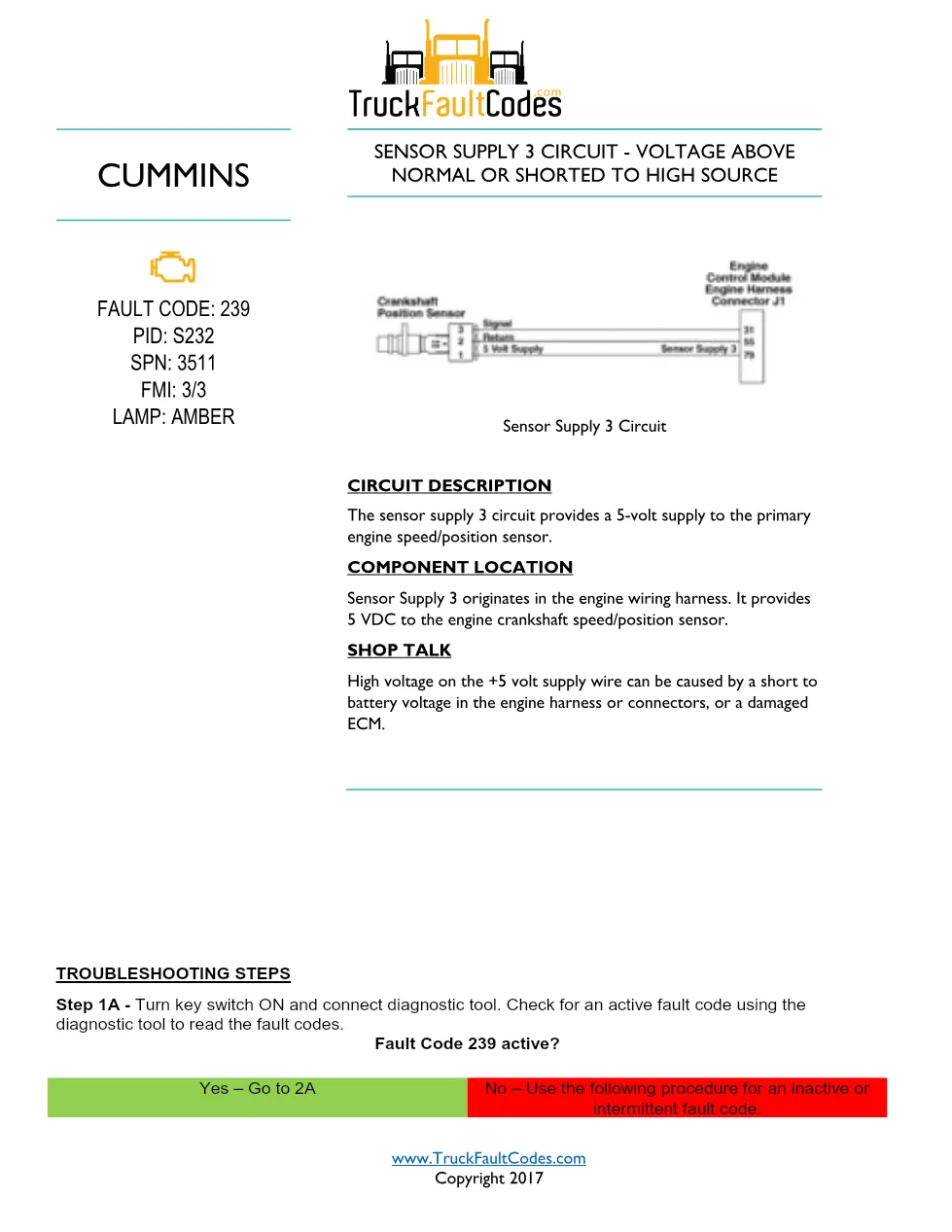 Cummins ISL9 Code 239 Diagnostic Procedure – Fault Code 239 – PDF - preview page 1 of 3