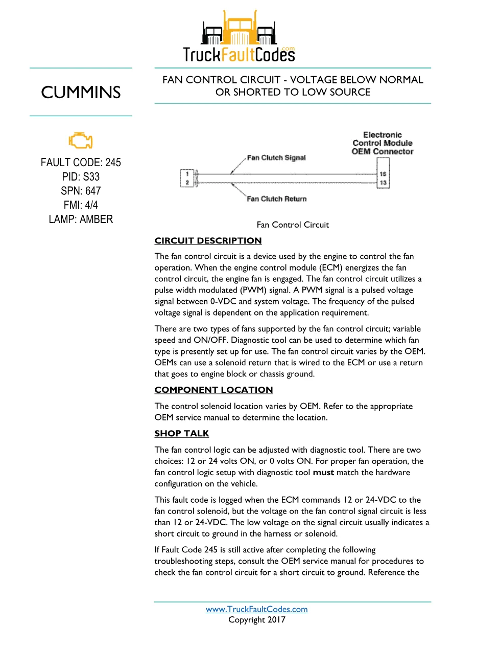 Cummins ISL9 Code 245 Diagnostic Procedure – Fault Code 245 – PDF - preview page 1 of 3