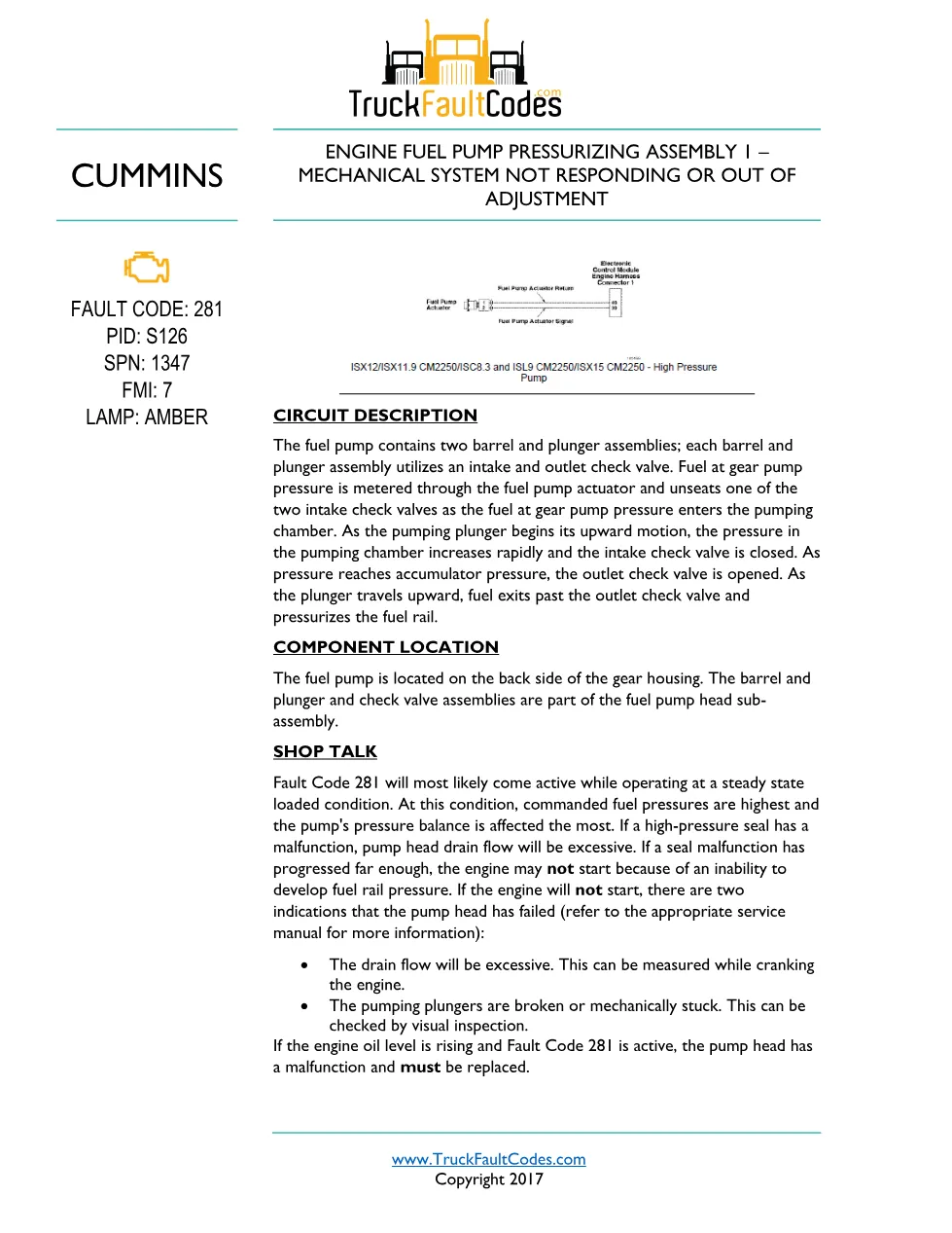 Cummins ISL9 code 281 Fault Guide ? PDF, 3 pages – Official - preview page 1 of 3