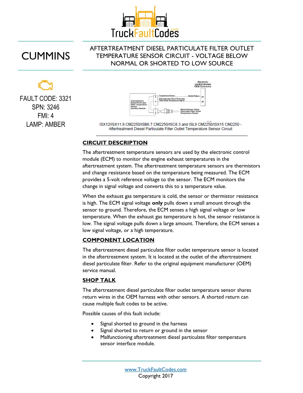 Cummins ISL9 Code 3321 Diagnostic Procedure – Fault Code 3321 - preview page 1 of 3