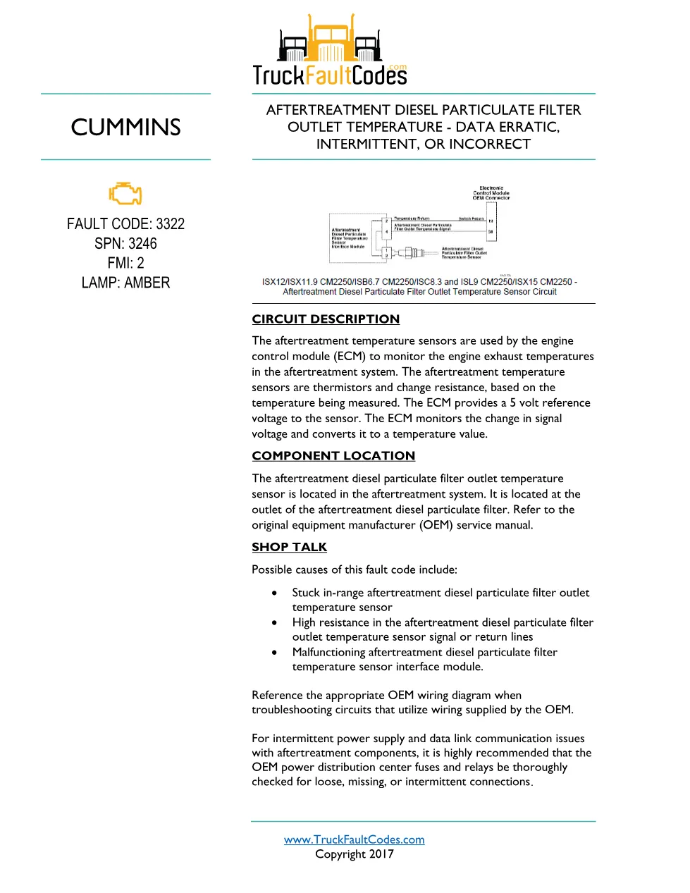 Cummins ISL9 Code 3322 Diagnostic Procedure – Fault Code 3322 - preview page 1 of 3