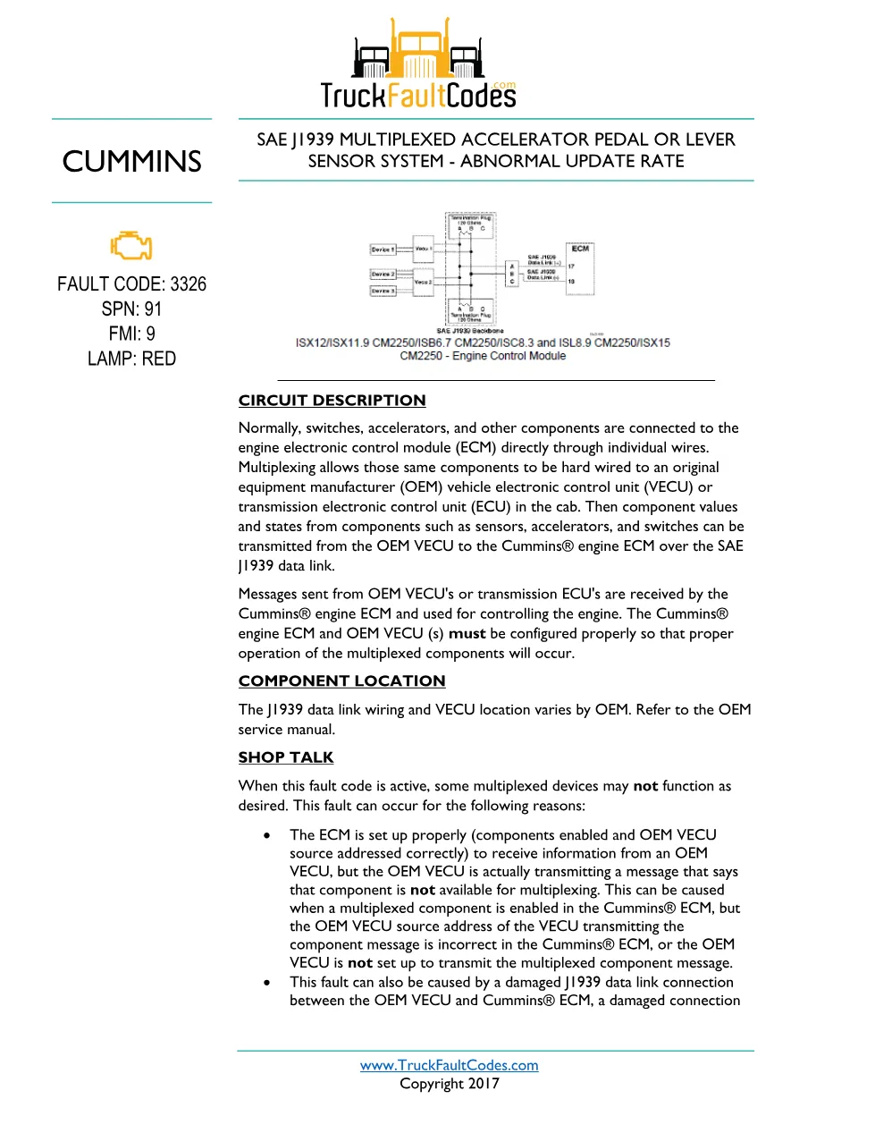 Cummins ISL9 Code 3326 Diagnostic Procedure – Fault Code 3326 - preview page 1 of 3