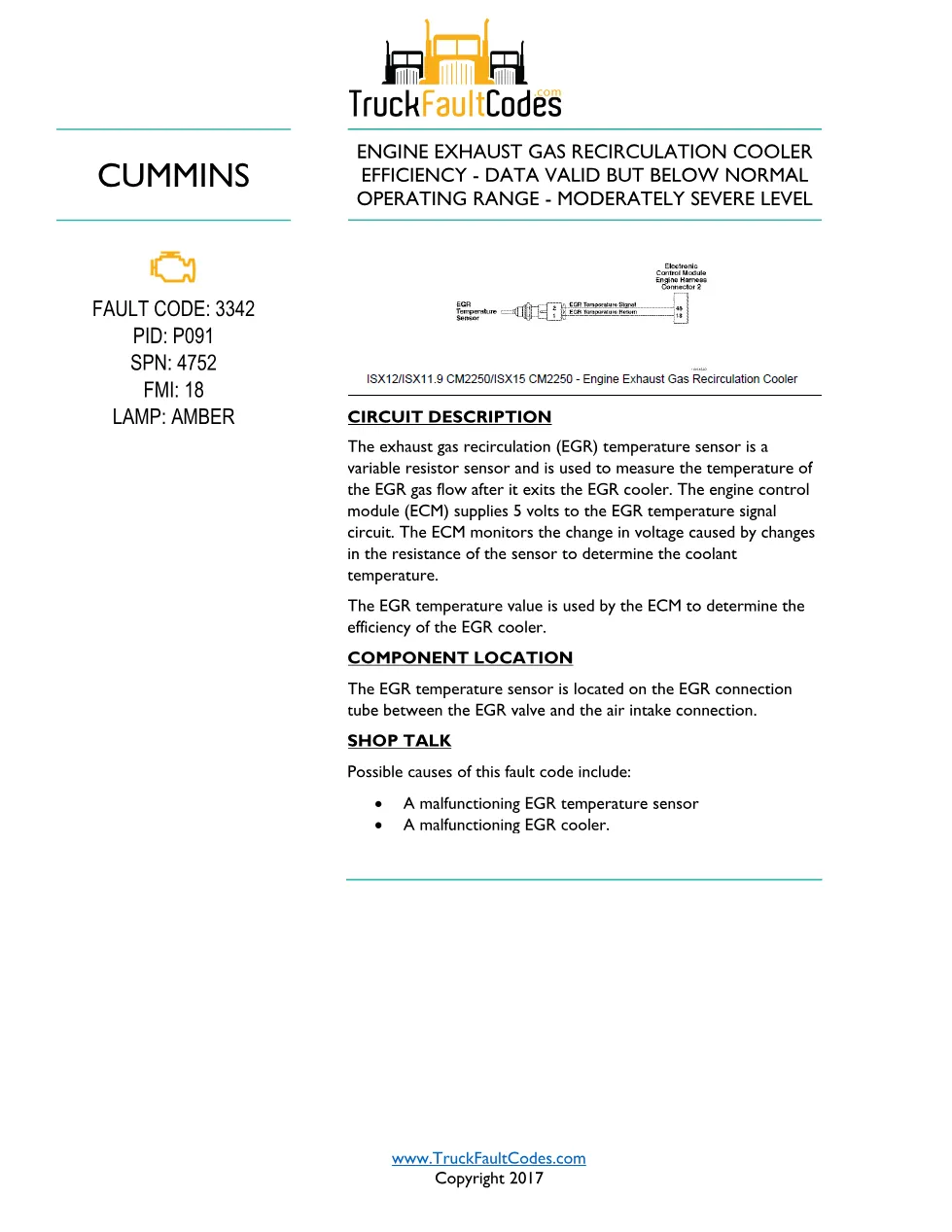 Cummins ISL9 Code 3342 Diagnostic Procedure – Fault Code 3342 - preview page 1 of 3