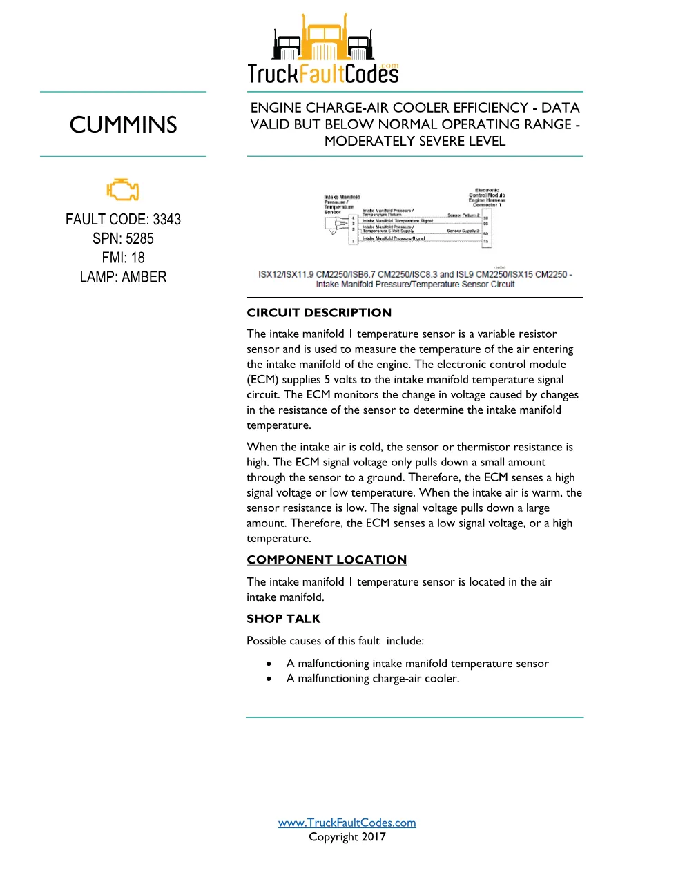 Cummins ISL9 Code 3343 Diagnostic Procedure – Fault Code 3343 - preview page 1 of 2
