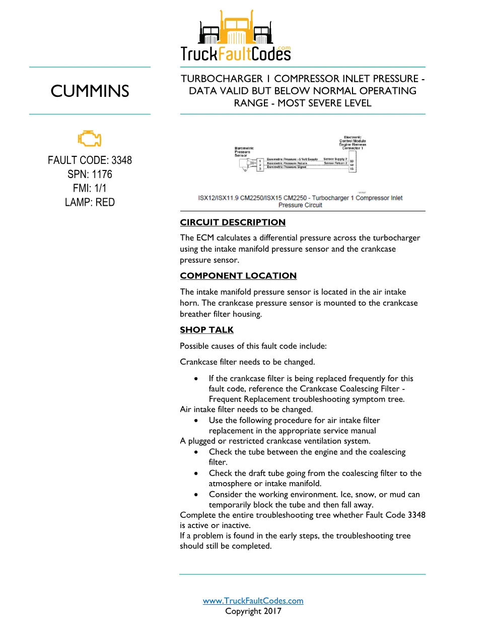 Cummins ISL9 Code 3348 Diagnostic Procedure – Fault Code 3348 - preview page 1 of 3