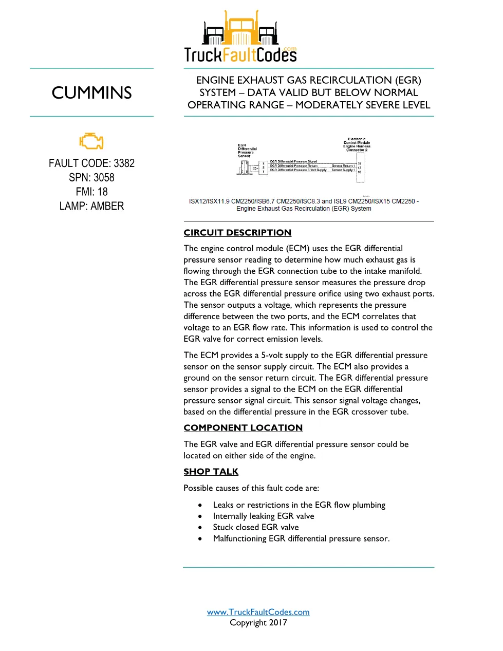 Cummins ISL9 Code 3382 Diagnostic Procedure – Fault Code 3382 - preview page 1 of 3