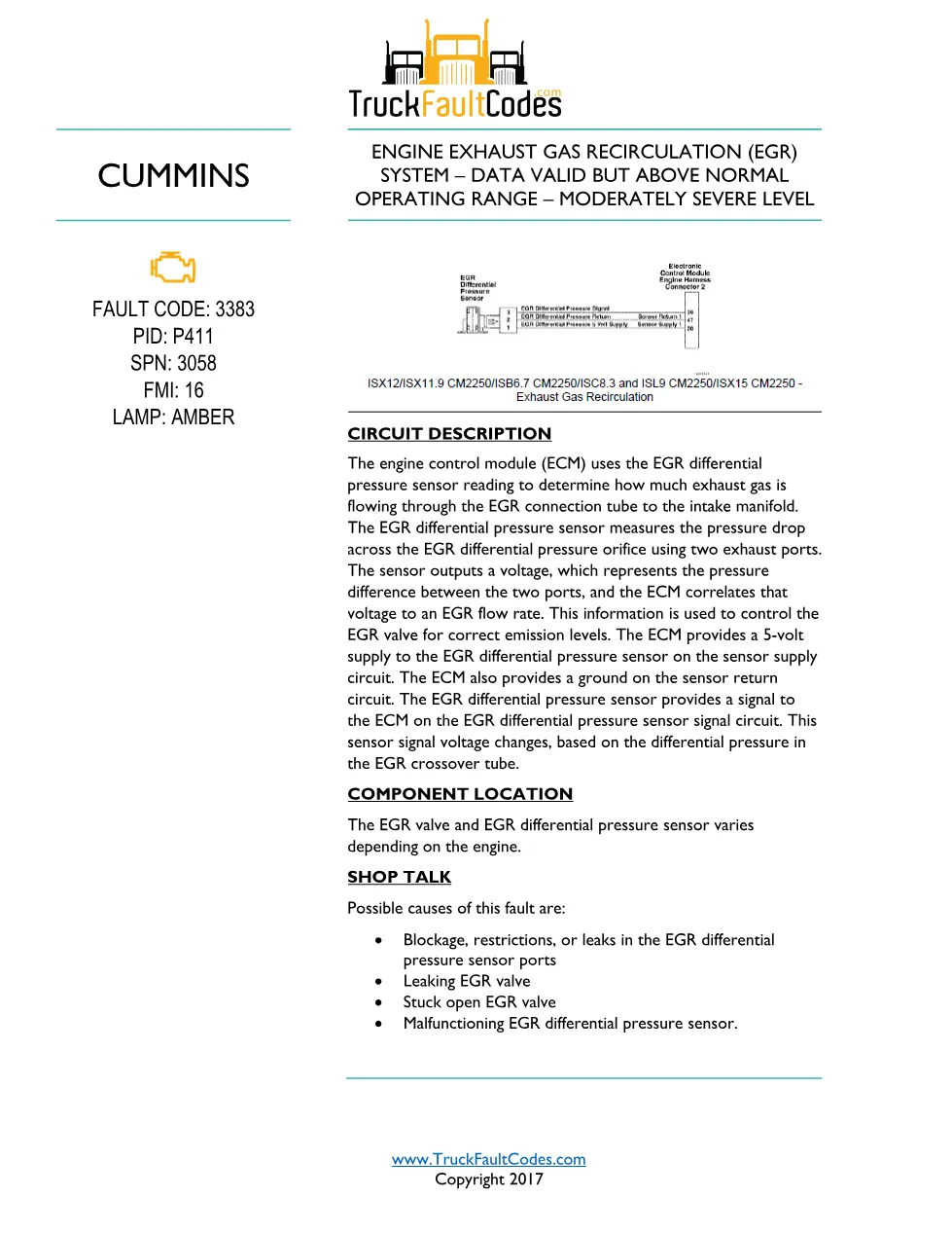 Cummins ISL9 Code 3383 Diagnostic Procedure – Fault Code 3383 - preview page 1 of 3