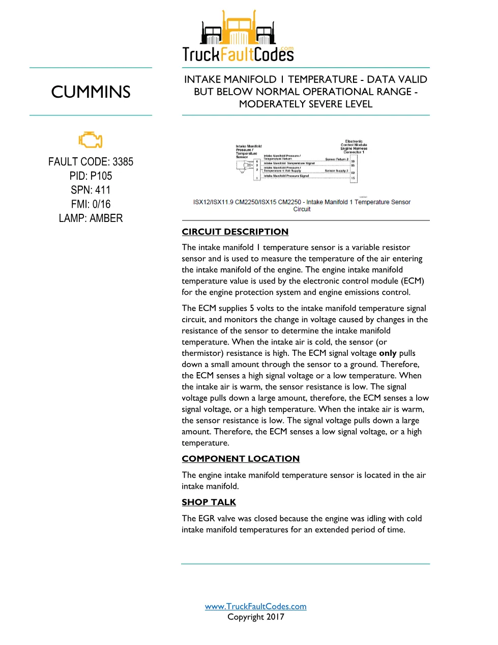Cummins ISL9 Code 3385 Diagnostic Procedure – Fault Code 3385 - preview page 1 of 2