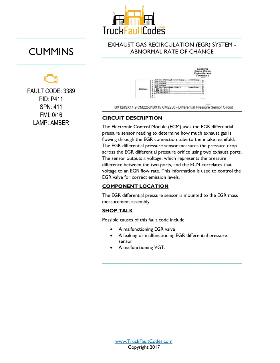 Cummins ISL9 Code 3389 Diagnostic Procedure – Fault Code 3389 - preview page 1 of 3