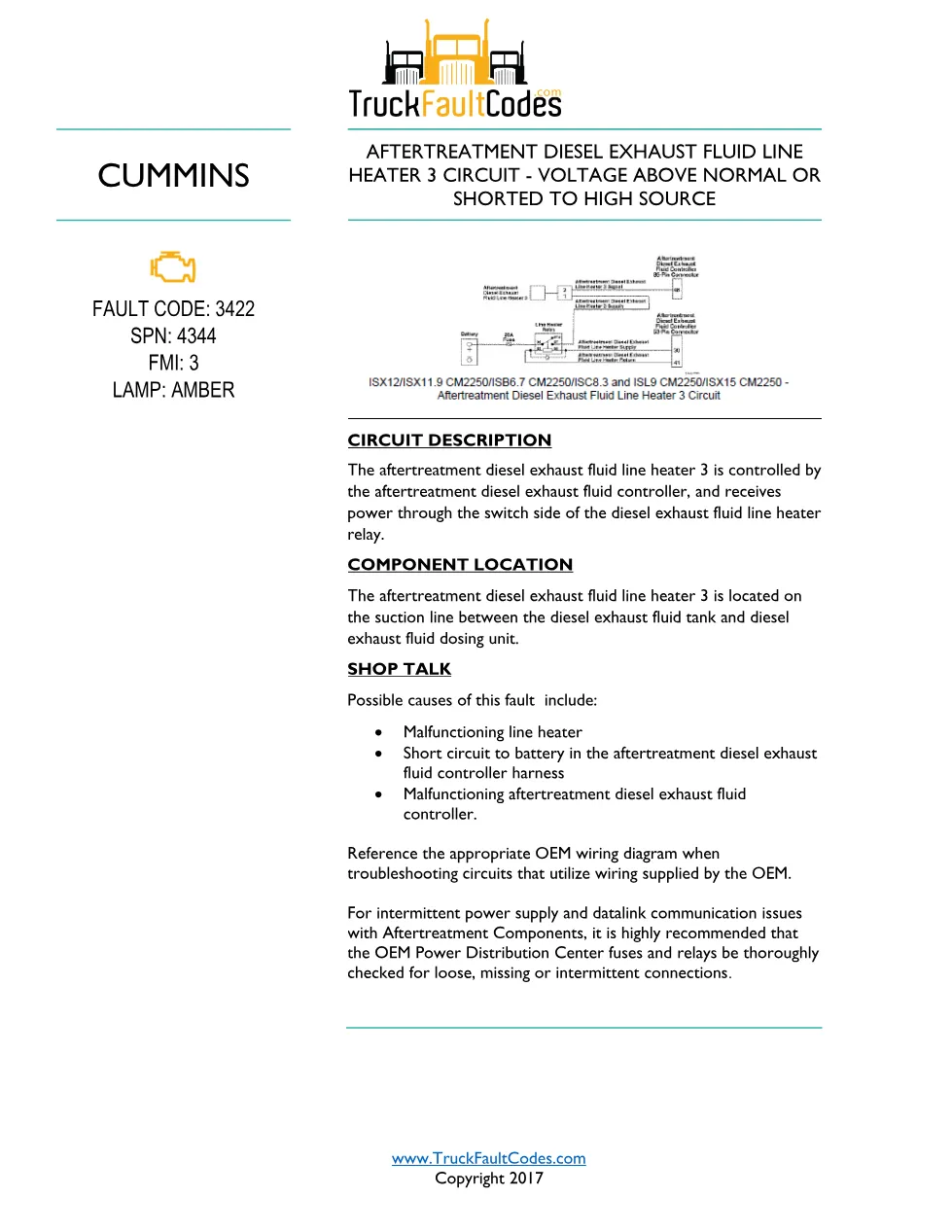 Cummins ISL9 Code 3422 Diagnostic Procedure – Fault Code 3422 - preview page 1 of 3