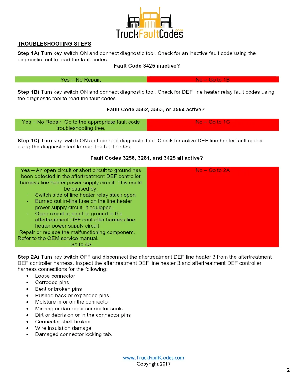 Cummins ISL9 Code 3425 Diagnostic Procedure – Fault Code 3425 - preview page 2 of 3