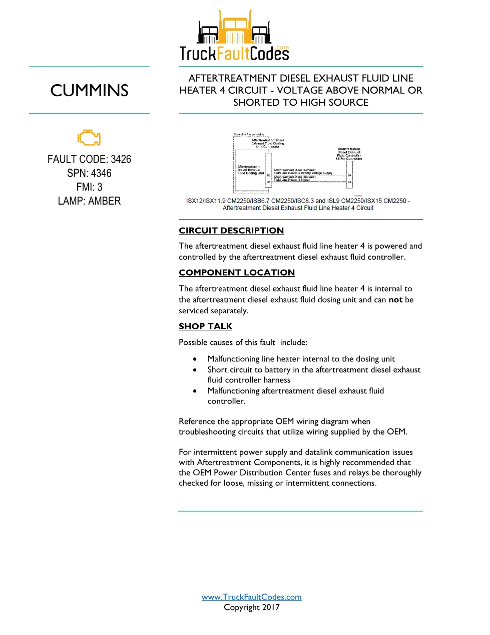 Cummins ISL9 Code 3426 Diagnostic Procedure – Fault Code 3426 - preview page 1 of 3