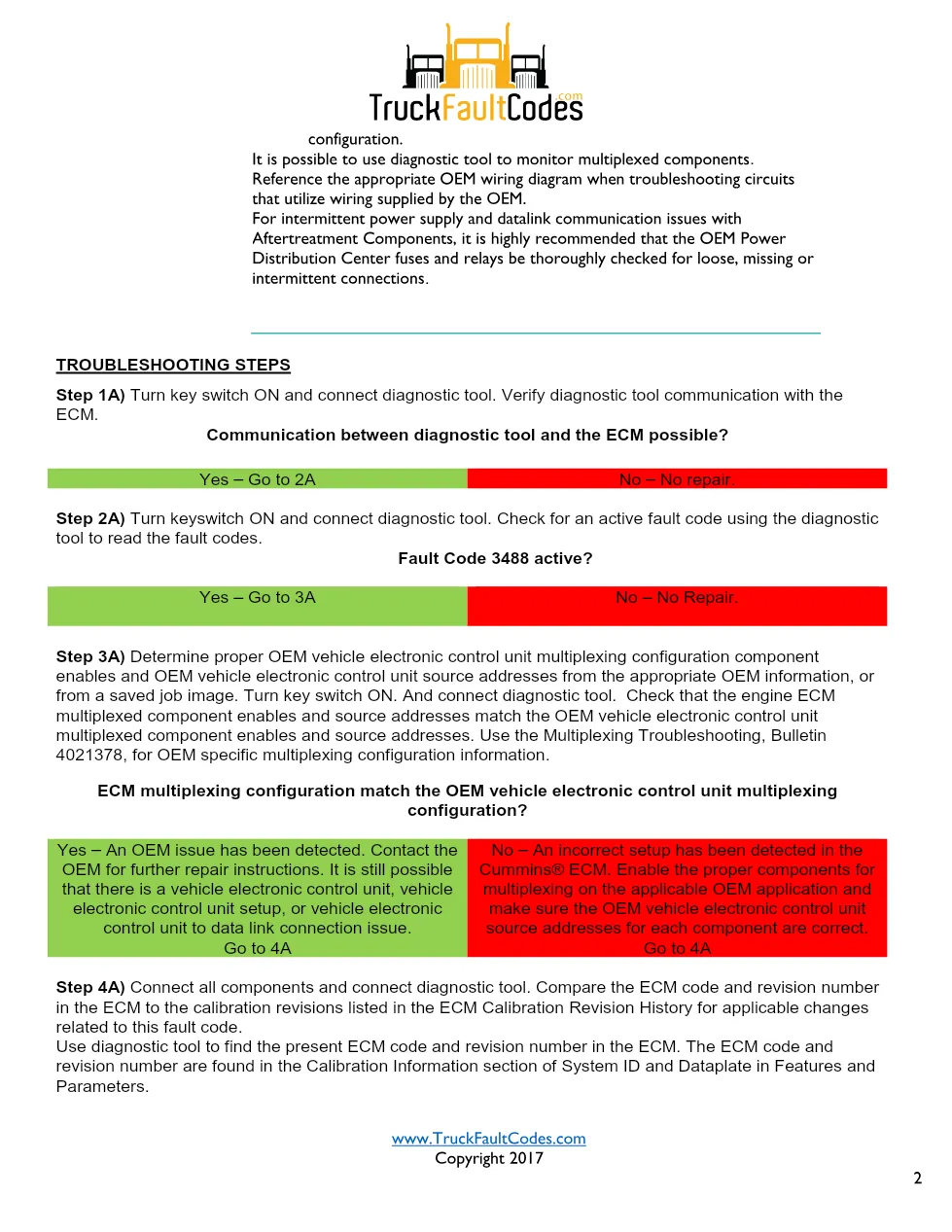 Cummins ISL9 Code 3488 Diagnostic Procedure – Fault Code 3488 - preview page 2 of 3