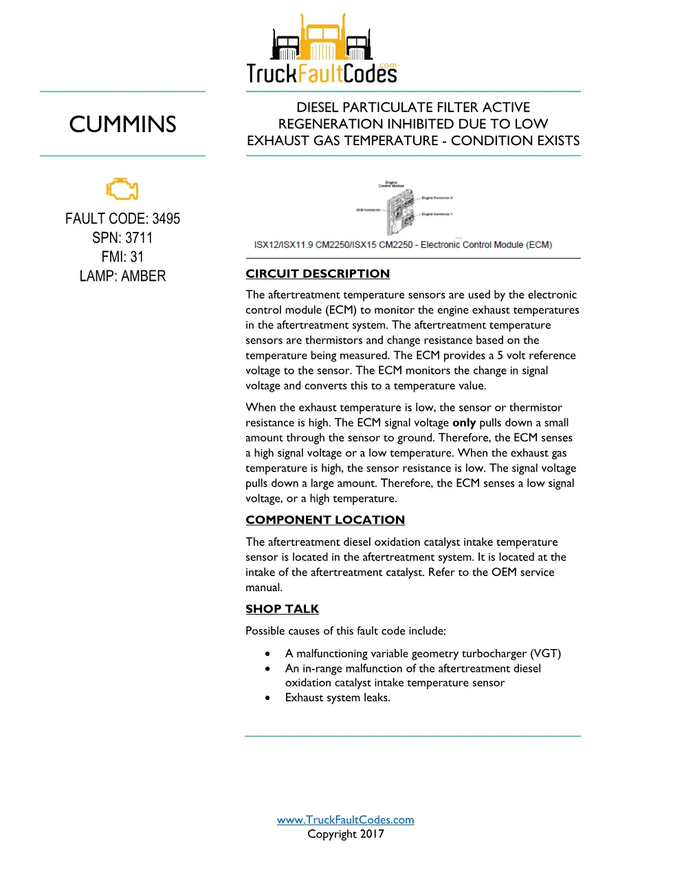 Cummins ISL9 Code 3495 Diagnostic Procedure – Fault Code 3495 - preview page 1 of 3