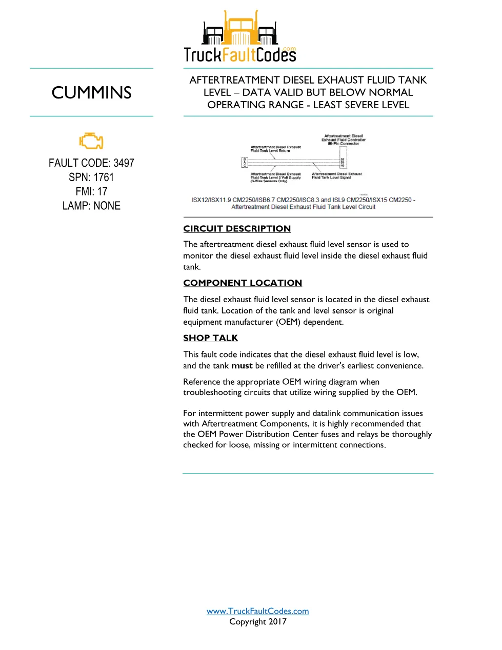 Cummins ISL9 Code 3497 Diagnostic Procedure – Fault Code 3497 - preview page 1 of 2