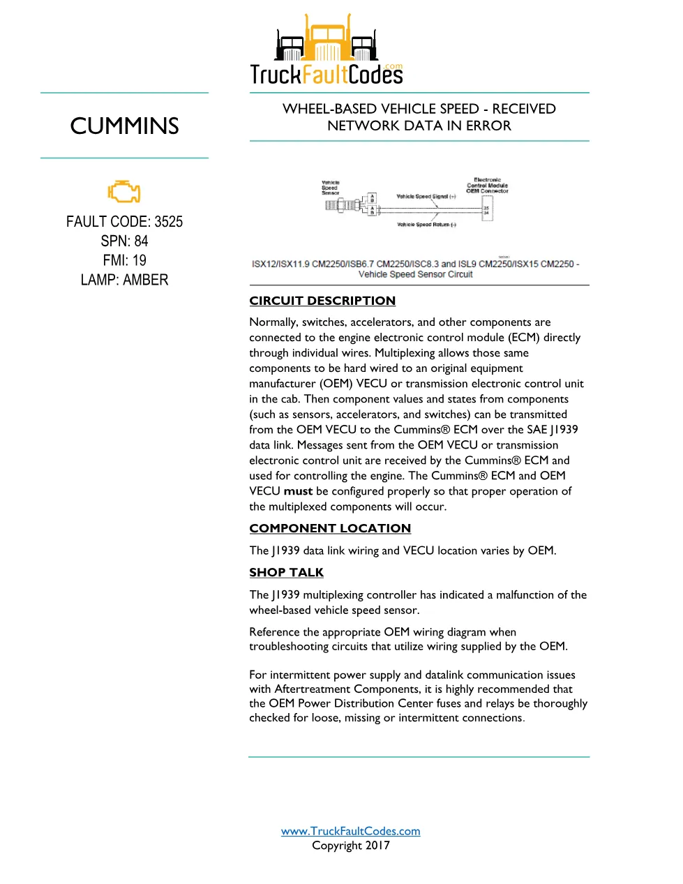 Cummins ISL9 Code 3525 Diagnostic Procedure – Fault Code 3525 - preview page 1 of 2