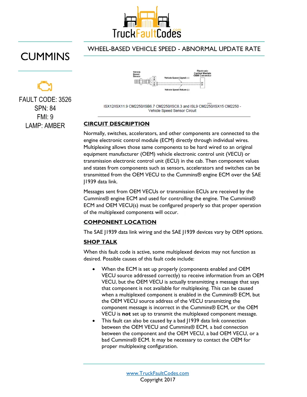 Cummins ISL9 Code 3526 Diagnostic Procedure – Fault Code 3526 - preview page 1 of 3